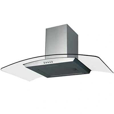 Image of SIA CGH90SS 90cm Curved Glass Stainless Steel Chimney Cooker Hood Extractor Fan