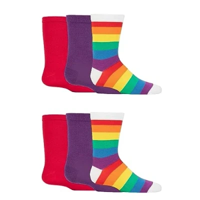 Image of SockShop Kids Bamboo School Socks Boys Girls Plain Striped Breathable, Soft, Cooling Comfort Cuff Smooth Toe Seams 6 Pairs Bright Stripe 12.5 3.5 (8 12 Years)