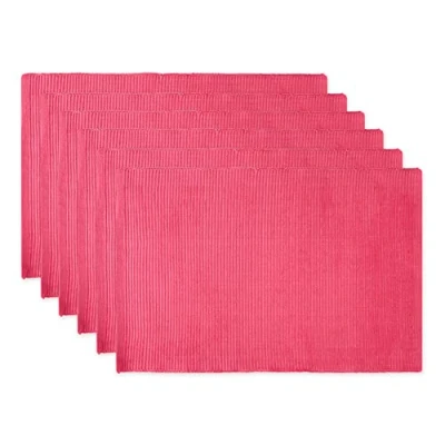 Image of DII Basic Everyday Ribbed Tabletop 100% Cotton, Placemat Set, 13x19, Flamingo, 6 Piece