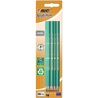 Image of BIC Evolution Original Pencils Pack of 10 All Purpose, Extra Resistant Erasable for Easy Drawing and Writing, black