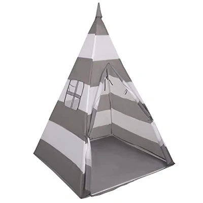 Image of Selonis Teepee Tent For Kids Play House With No Balls Indoor Outdoor Tipi, Grey And White Stripes