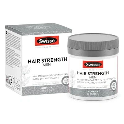 Image of SWISSE Hair Strength Men Supplements for with Biotin, Vitamin E and Zinc, 30 Tablets Strong Healthy Supplement Man Nourishing Action Care Made in Italy