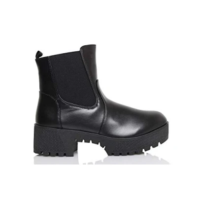 Image of Women Ladies Chunky Block High Heel Platform Zip Up Chelsea Ankle Biker Boots Shoes (Black PU, Numeric_4)