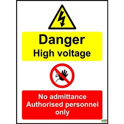 Image of Danger High Voltage No Admittance Safety Sign Self Adhesive Sticker 300mm x 200mm