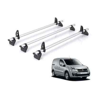 Image of Van Demon Rhino Kammbar Pro 3 Roof Bars Including 4 Loadstops for Peugeot Partner 2008 2018 Models Aluminium Rack Rails