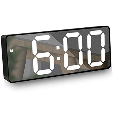 Image of JILM Portable Mirror Alarm Clock, Digital Clock with Temperature/Date 6.5&quot;LED Display, Snooze Function for Travel/Bedroom/Office/Kitchen, USB Powered &amp; Battery Backup Black