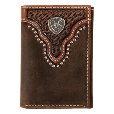 Image of ARIAT Western Wallet Mens Trifold Basketweave Sunburst Brown A3553502, Brown, One Size, Antique
