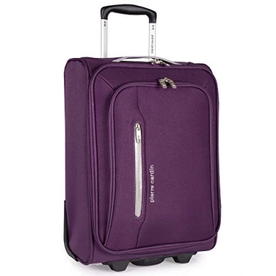 Image of Pierre Cardin Soft Sided 18 Inch Suitcase with Wheels KLM Flybe Emirates Cabin Approved Under 55x40x20 Luggage TUI Shell Bag Light 1.8kg 48.5cm 30L (Carry On, Purple &amp; Grey)