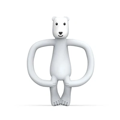 Image of Matchstick Monkey, Antimicrobial Silicone Teether &amp; Gel Applicator, Easy to Grip, BPA Free, 3 Months Old+, 11 cm, Pomelo Polar Bear