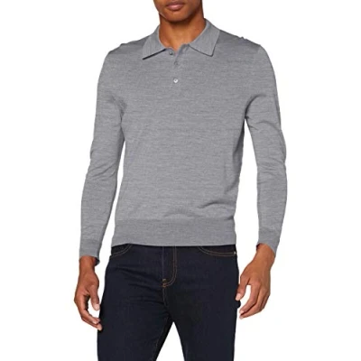 Image of FALKE 60127 Men&#039;s Long Sleeved Polo Shirt, Light Grey, M