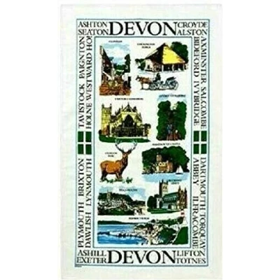 Image of Devon Tea Towel Souvenir Gift Scenes Collage Sights White Towns Landmarks