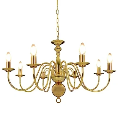 Image of vidaXL Classic Golden Chandelier with 8 Bulb Bases, E14 Compatible, Metal Candle like Style, Suitable for Living Room, Dining Room