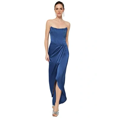 Image of Trendyol FeMan Maxi Wrapover Regular fit Woven Evening Dress Indigo
