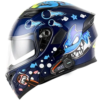 Image of Bluetooth Helmet Motorcycle Modular Full Face Integrated Flip up Crash with Dual Visor Anti Fog Sun Shield DOT/ECE Approved Motorbike Helmets for Men and Women Adults N,M=57 58cm