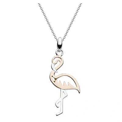 Image of Dew Sterling Silver and Rose Gold Plate Flamingo Necklace of Length 45.7cm