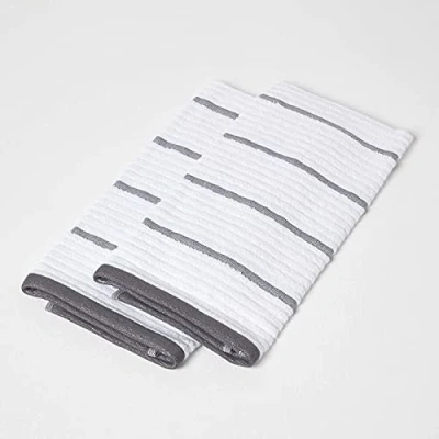 Image of HOMESCAPES Grey Tea Towels 100% Cotton Set of 2 Super Absorbent Lint Free Kitchen Towels, 50 x 70 cm