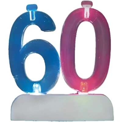 Image of Unique Party 37546 Colour Changing Flashing Number 60 Birthday Candle Holder with 4 Candles