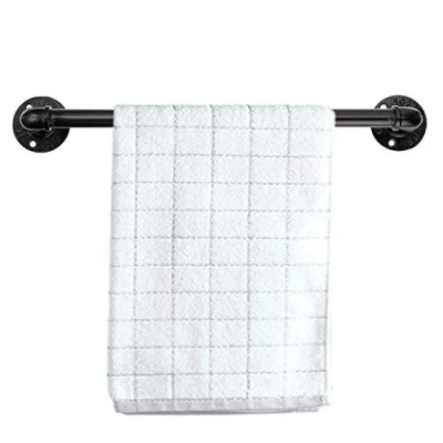 Image of BSTKEY Vintage Industrial Pipe Towel Holder Wall Mounted Retro Metal Rack Bar Hanging Bathrobe Hanger, Bathroom Accessories, Black,40cm