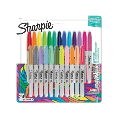 Image of Sharpie Permanent Markers Fine Point Colouring Pens Assorted Colours 24 Marker