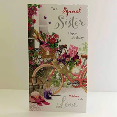 Image of Jonny Javelin Special Sister On Your Birthday Card Bicycle Flowers