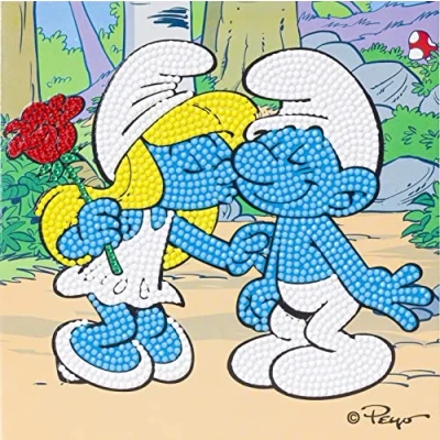 Image of CRYSTAL ART CCK SMRF504: Smurfette Kiss 18x18cm Card