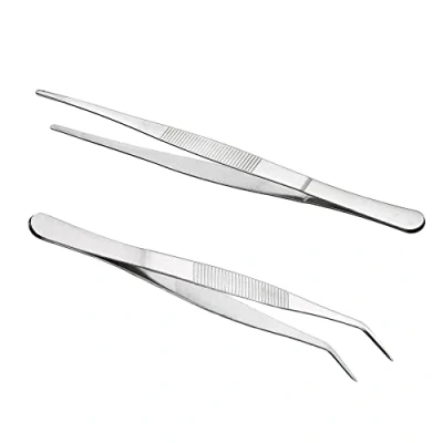 Image of Long Straight Tweezers Bent Blunt 25cm/9.84in Stainless Steel Professional Non Slip Angled Set for Aquatic Pets, Corals, Crafting Cooking Repairing(2Pcs)