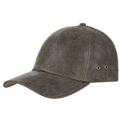 Image of Stetson Liberty Leather Cap Men Baseball hat Metal Buckle, with Peak Autumn Spring Winter Summer One Size Brown