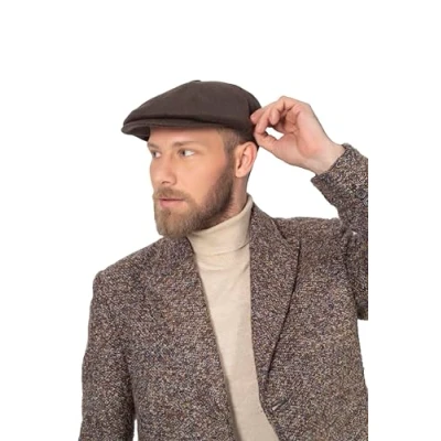 Image of HATSQUARE 8 Panel Brown Wool Newsboy Hats Flat Cap for Men S
