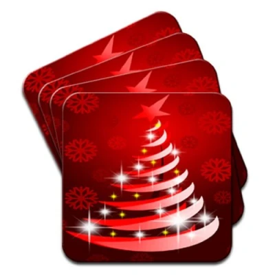 Image of Red Modern Art Christmas Tree with Snowflake Set of 4 Coasters