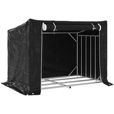 Image of vidaXL Firewood Rack with Rain Cover 150.5x100.5x110.5 cm Galvanised Steel
