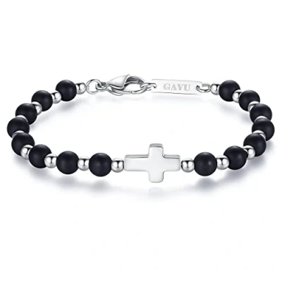 Image of GAVU Religious Jewelry Cross Matte Onyx Black Stone Bracelet 19cm