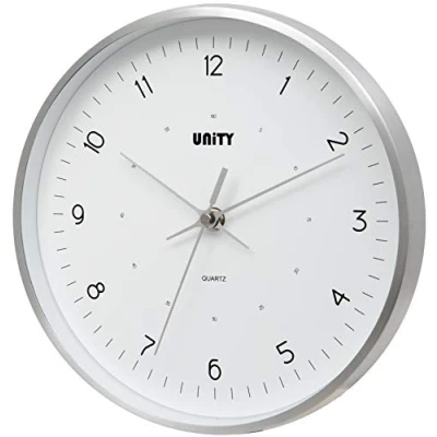 Image of Unity Wall Clock, Bangkok, Modern, Silver, Silent Sweep, 25cm / 10 Inch