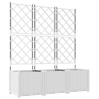 Image of vidaXL Garden Planter with Trellis 3 pcs White 120x40x143 cm