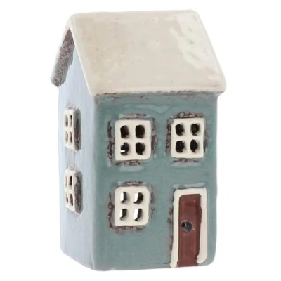 Image of Shudehill Giftware Village Pottery Aqua Mini House Tealight Holder 331040