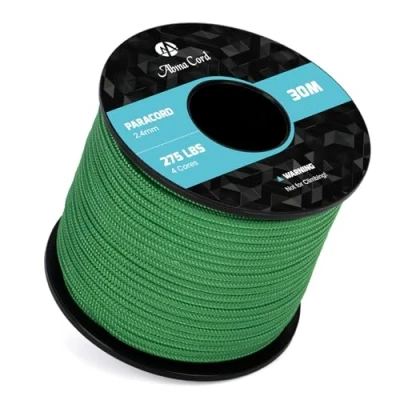 Image of Abma Cord 2.4mm Paracord 275 30m Nylon Rope 4 Strands Tactical Parachute Max. 125kg (275lbs) Jade Green