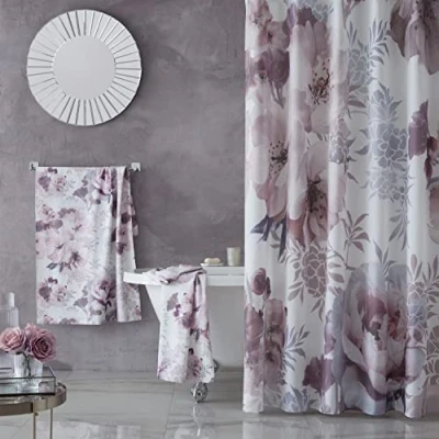 Image of Catherine Lansfield Dramatic Floral 180x180cm Shower Curtain Blush Pink