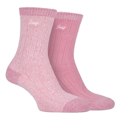 Image of Jeep 2 Pairs Ladies Supersoft Cute Warm Ribbed Thick Hiking Boot Socks (4 8, Rose/Cream)