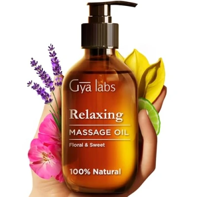 Image of Gya Labs Relaxing Massage Oil for Sore Muscles Spa Quality Muscle Warming Non Greasy &amp; Body Men Women 100% Natural (200 ml)