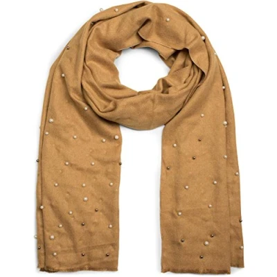 Image of styleBREAKER noble soft scarf with pearl application, winter scarf, stole, Women 01017074, color:Camel