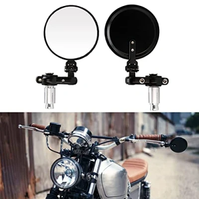 Image of DREAMIZER Round Motorcycle 7/8&quot; 22mm Bar End Mirrors, Rear View Mirror Replacement for Street Sport Bikes Cruiser