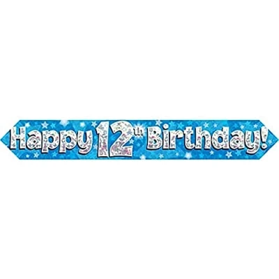 Image of 9ft Banner Happy 12th Birthday Blue Foil Holographic