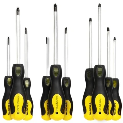 Image of BLOSTM 10 Piece Magnetic Screwdriver Set Chrome Vanadium Steel Screw Driver Set, Tips Various Sizes 4 X Flat Head Screwdrivers 3 Cross Pozidrive Drivers 10PCS