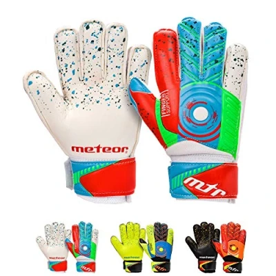 Image of meteor Goalie Gloves for Kids Goalkeeper Football Goalkeeping Boys Youth Adult Junior Children Strong Keeper Grip Finger Protection Prevent Injuries Embossed Back
