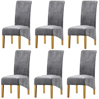 Image of LANSHENG Stretchy Chair Covers for Dining Room Chairs,Stretch Spandex with Elastic Band Chaircover,Velvet Large Slipcovers Restaurant Hotel Party Banquet (Light Gray,Set of 6(XL))