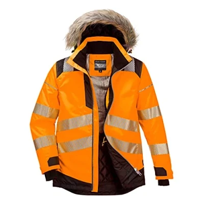Image of Portwest PW3 Hi Vis Winter Parka Jacket Orange/Black 4XL