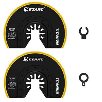 Image of EZARC Oscillating Multitool Blades Titanium, 2PCS Semi Circle Flush Cut Saw for Wood Metal Nails Screws Cutting, Universal Quick Release Tool Kits
