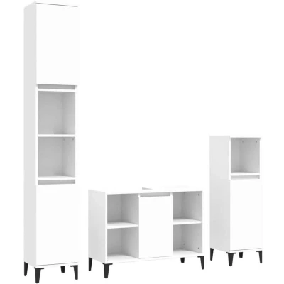 Image of vidaXL 3 Piece Bathroom Furniture Set White Engineered Wood