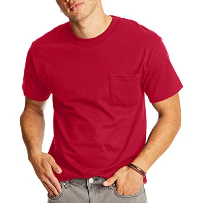 Image of Hanes Mens Short Sleeve Beefy T with Pocket Shirt red