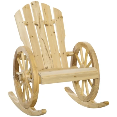 Image of Outsunny Wooden Adirondack Rocking Chair Reclining Armchair Outdoor Garden Furniture Patio Porch Rocker Natural