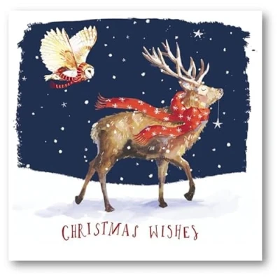 Image of Ling Design Pack of 6 Charity Christmas Cards &#039;Reindeer &amp; Owl&#039; Attractive with Stag in the Snow 1 Design, 146 x 14mm